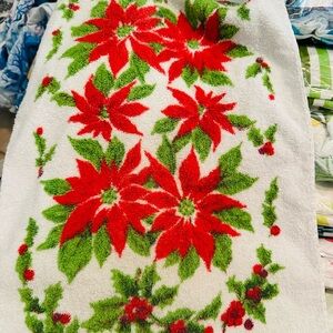 Vintage Festive Red and Green Floral Towel